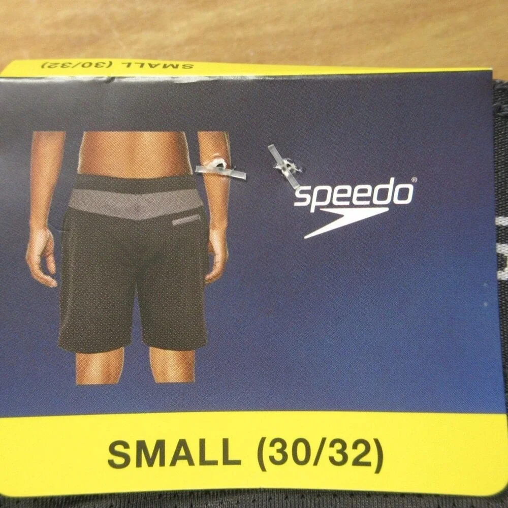 SPEEDO Tech Volley Swim Trunks Mens‎ Small Black Grey Swim Shorts Swimsuit NWT